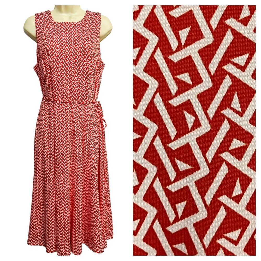 Red Geometric Sleeveless Midi Dress